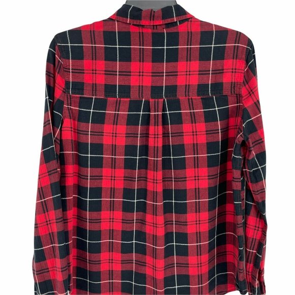 Forever21 Women's Plaid Long Sleeve Button-Up Shirt Red Cotton - Picture 6 of 8